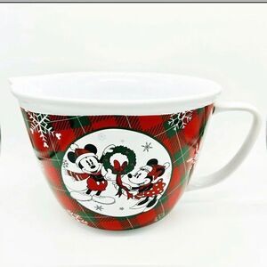 Disney Ceramic Mixing Bowl Mickey Mouse Minnie Christmas Holiday Plaid 10 Cup